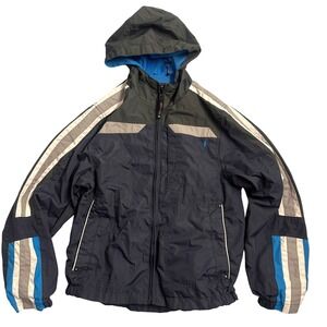 Protection System Boys Hooded Windbreaker Jacket Boys Size 8‎ Blue Gray Stripes